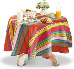 img 4 attached to 60 Inch Christmas Tablecloth For Round Tables - YEMYHOM 100% Polyester Spillproof, Modern Printed Indoor Outdoor Camping Picnic Holiday Circle Table Cloth (Colorful Stripes)