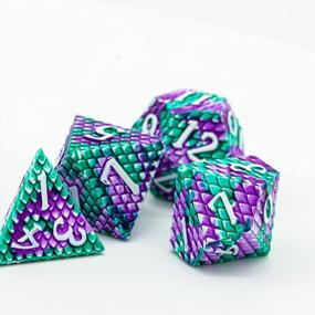 img 1 attached to Metal DND Dice Set with Dragon Scale Design and Leather Bag - Polyhedral Dice for Dungeons and Dragons RPG (Green Purple-White)