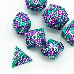 img 2 attached to Metal DND Dice Set with Dragon Scale Design and Leather Bag - Polyhedral Dice for Dungeons and Dragons RPG (Green Purple-White)