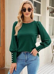 img 2 attached to MAKARTHY Puff Sleeve Tops For Women Boat Neck Fall Long Sleeve Shirt Dressy Casual Tunics