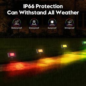 img 1 attached to Outdoor LED Flood Lights - 4 Pack RGB App-Controlled Floodlights With Music Sync, Timing, And Dimming. IP66 Waterproof Rating For Yard And Garden Lighting.
