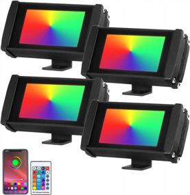 img 4 attached to Outdoor LED Flood Lights - 4 Pack RGB App-Controlled Floodlights With Music Sync, Timing, And Dimming. IP66 Waterproof Rating For Yard And Garden Lighting.