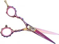 dreamcut's left-handed professional barber hair scissors with razor edge and pink/blue titanium coating for precision cutting logo