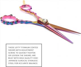 img 2 attached to Профессиональные парикмахерские ножницы для левшей DreamCut с лезвием бритвы и розовым/синим титановым покрытием для точной стрижки