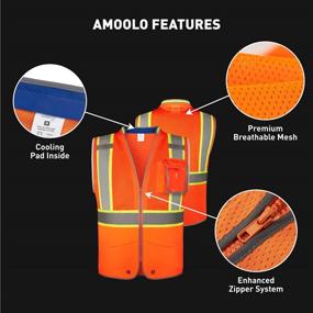 img 2 attached to Защитный жилет Amoolo Mesh с карманами, светоотражающий жилет высокой видимости для работы и бега, оранжевый защитный жилет класса 2, L