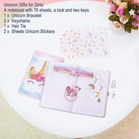 img 2 attached to MHJY Sequin Unicorn Diary With Lock And Key, Journal Notebook For Girls With Bracelet, Keychain, Stickers, And Hair Ties - Beautiful White Flower Unicorn Design