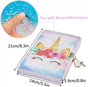 img 3 attached to MHJY Sequin Unicorn Diary With Lock And Key, Journal Notebook For Girls With Bracelet, Keychain, Stickers, And Hair Ties - Beautiful White Flower Unicorn Design