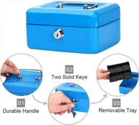 img 1 attached to Small Cash Box With Key Lock - Decaller Portable Metal Money Box For Security, Skyblue, 6 1/5" X 5" X 3", QH1505XS