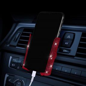 img 4 attached to 📱 Red Bling Car Phone Mount: Mini Dash Air Vent Auto Holder for Women and Girls - Adjustable & Stable Triangle Support, Crystal Stand Phone Holder Accessory