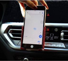 img 2 attached to 📱 Red Bling Car Phone Mount: Mini Dash Air Vent Auto Holder for Women and Girls - Adjustable & Stable Triangle Support, Crystal Stand Phone Holder Accessory