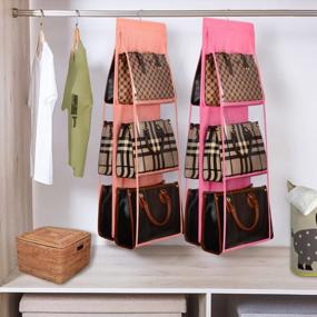 img 3 attached to Light Pink Lirex 6 Pocket Hanging Purse Organizer - Universal Fit Closet Storage For Family Bedroom