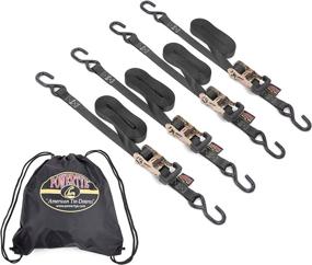 img 4 attached to USA Made Powertye 1in x 15ft Rubber Handle Yellow-Zinc Ratchet Straps with 4in S-Hooks - 500lb Load Limit / 1500lb Break Strength - Black (4-Pack) + Storage Bag