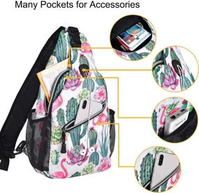 img 3 attached to MOSISO Sling Backpack For Travel And Hiking, Patterned Rope Crossbody Shoulder Bag With Cactus Design