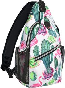 img 4 attached to MOSISO Sling Backpack For Travel And Hiking, Patterned Rope Crossbody Shoulder Bag With Cactus Design