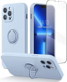 img 4 attached to Чехол MOBOSI для IPhone 13 Pro Max с защитной пленкой для экрана, обновленной крышкой камеры, встроенным кольцом-держателем и мягкой подкладкой из микрофибры с защитой от царапин Силиконовый чехол для телефона - синий