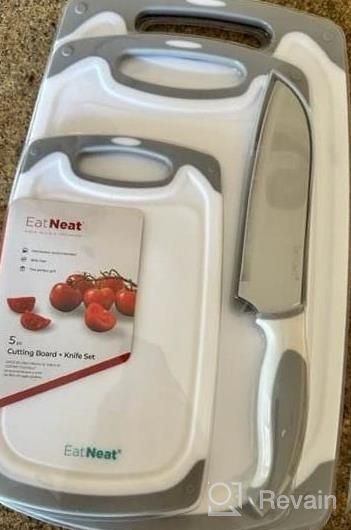 img 1 attached to Elevate Your Kitchen Game With EATNEAT 5-Piece Cutting Board And Knife Set: Premium Plastic Boards And Stainless Steel Santoku Knife Included review by Peter Alradwan