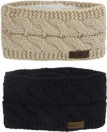 women winter warm headband fuzzy fleece lined thick cable knit head wrap ear warmer logo