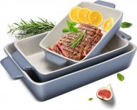 gradient grey ceramic bakeware set - nonstick rectangular baking dishes with handles for oven cooking and baking, 3piece casserole dish including large lasagna pan, 10" x 7 logo