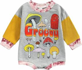 img 4 attached to Stylish Mushroom Printed Bodysuit For Baby Boys & Girls - Color Block Jumpsuit Sweater Romper!