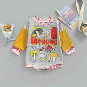 img 3 attached to Stylish Mushroom Printed Bodysuit For Baby Boys & Girls - Color Block Jumpsuit Sweater Romper!