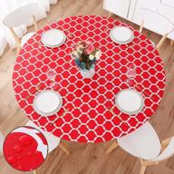 red vinyl tablecloth for 36"-44" round tables - waterproof, wipeable & elastic edged flannel backed moroccan trellis design by smiry logo