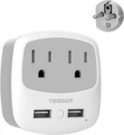germany france travel power adapter,tessan schuko plug with 2 usb ports 2 ac outlets, us to european europe german french spain iceland norway russia korea adaptor(type e/f) logo