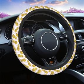 img 4 attached to Swono Pineapple Car Neoprene Steering Wheel Cover Trendy Animal Print And Gold Pineapple 15 Inch Anti-Slip Wheel Wrap Case Protector For SUV Sedan Vans Trucks