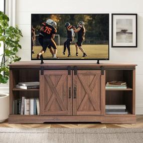 img 4 attached to Rustic Yet Modern: Windaze Farmhouse Sliding Barn Door TV Stand For TVs Up To 65 Inches In Bedroom Or Living Room