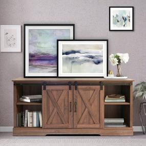 img 3 attached to Rustic Yet Modern: Windaze Farmhouse Sliding Barn Door TV Stand For TVs Up To 65 Inches In Bedroom Or Living Room
