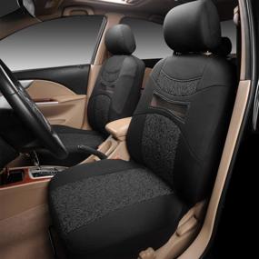 img 3 attached to Защитите свои автомобильные сиденья стильно: чехлы для автомобильных сидений с черным принтом AUTOYOUTH — полный набор из 9 шт. — подходят для 3 типов разъемов — серый цвет.