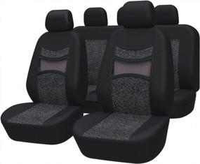 img 4 attached to Protect Your Car Seats In Style: AUTOYOUTH Black Print Car Seat Covers – Full Set Of 9PCS – Fits 3 Types Of Splits – Gray Color.