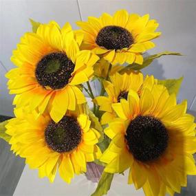 img 3 attached to UKELER Yellow Artificial Sunflowers 23 Inch In Height Handmade Fake Flowers With Stems Sunflowers Bouquet For Wedding Decoration, DIY Garden Decor, Party Decor, 9 Big Flowers Per Bunch