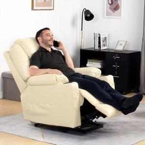 img 3 attached to YITAHOME Electric Lift Chair With Heat And Massage For Elderly, Faux Leather Recliner Sofa With 2 Cup Holders, Side Pockets & Remote Control - Ideal For Living Room In White
