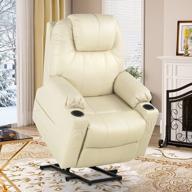 yitahome электрический подъемный стул с подогревом и массажем для пожилых людей, диван-реклайнер из искусственной кожи с 2 подстаканниками, боковыми карманами и пультом дистанционного управления - идеально подходит для гостиной в белом цвете логотип