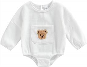 img 4 attached to Cute Cartoon Bear Printed Long Sleeve Romper For Infants - Perfect Fall/Winter Outfit