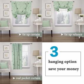 img 3 attached to Thermal Insulated Blackout Small Window Curtain Adjustable Tie Up Shade Rod Pocket Short Curtain For Kitchen - 42" Wide X 63" Long, Sage Birds Pattern