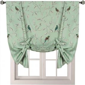 img 4 attached to Thermal Insulated Blackout Small Window Curtain Adjustable Tie Up Shade Rod Pocket Short Curtain For Kitchen - 42" Wide X 63" Long, Sage Birds Pattern