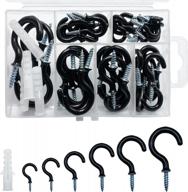 🔩 eckj assorted kit of small black screw-in hooks with plugs | 46 pcs of 1/2", 5/8", 3/4", 7/8", 1", 1-1/4" vinyl coated cup hooks for hanging home decorations, christmas lights, wind chimes, crafts logo
