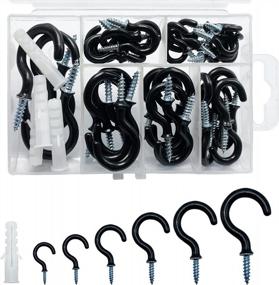 img 4 attached to 🔩 ECKJ Assorted Kit of Small Black Screw-in Hooks with Plugs | 46 Pcs of 1/2", 5/8", 3/4", 7/8", 1", 1-1/4" Vinyl Coated Cup Hooks for Hanging Home Decorations, Christmas Lights, Wind Chimes, Crafts