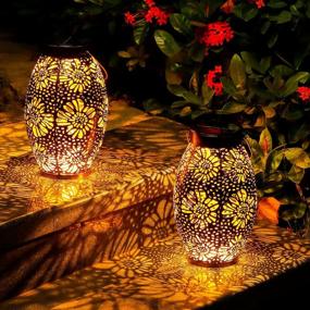 img 4 attached to 2 Pack OxyLED Solar Lanterns Outdoor Waterproof - Decorative Retro Metal LED Garden Lights For Patio, Fence, Porch & Christmas Decor