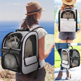 img 3 attached to 🐱 Versatile and Safe Cat Carrier Backpack: Expandable with Safety Strap and Zipper Buckle, Perfect for Small Dogs and Cats, Breathable and Collapsible for Hiking, Camping, and Outdoor Adventures