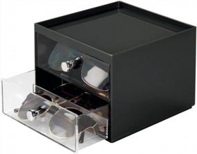 img 4 attached to Stackable Eyeglass Storage Organizer Box For Sunglasses, Reading Glasses, Accessories & Cleaning Cloths - 2 Drawers With Chrome Pulls - Clear & Black Plastic Design