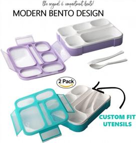img 4 attached to Leakproof Kinsho Bento Lunch Box With 6 Compartments For Kids & Adults: Perfect Portion Control For School, Daycare Or Work - BPA-Free, Includes Utensils And Comes In Purple Teal