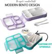 leakproof kinsho bento lunch box with 6 compartments for kids & adults: perfect portion control for school, daycare or work - bpa-free, includes utensils and comes in purple teal logo
