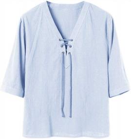 img 1 attached to 👔 Casual Cotton Men's Shirt with Drawstring and Lace-Up Sleeves