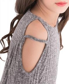 img 1 attached to Серебряное платье-миди с рукавами 3/4 для девочек-подростков - длина до колен с открытыми плечами.