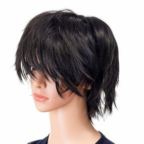 img 2 attached to Anime Cosplay Wig For Men And Women - Spiky Layered Short Style In 1B Off-Black - By SWACC - Unisex Fashion