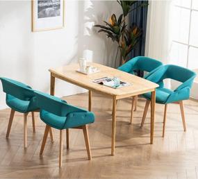 img 3 attached to Set Of 2 Modern Mid-Century Accent Armchairs In Teal Linen Fabric With Solid Wood Legs And Cushions, Ideal For Living Or Dining Room Guest Seating