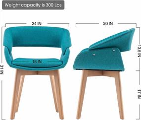 img 2 attached to Set Of 2 Modern Mid-Century Accent Armchairs In Teal Linen Fabric With Solid Wood Legs And Cushions, Ideal For Living Or Dining Room Guest Seating