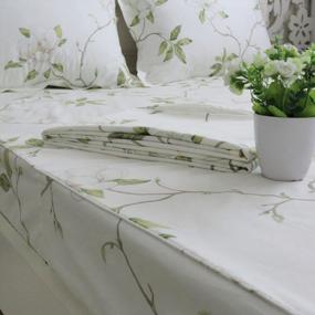 img 2 attached to Комплект постельного белья Twin XL FADFAY из 100% хлопка с белыми цветочными мотивами и зелеными листьями, 4 шт.